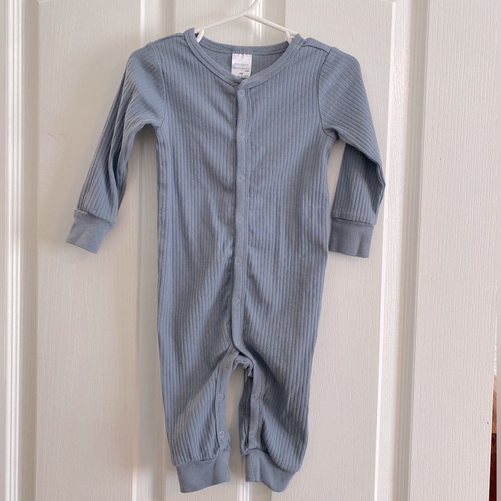 Sweetest dusty blue footless snap romper- 12M